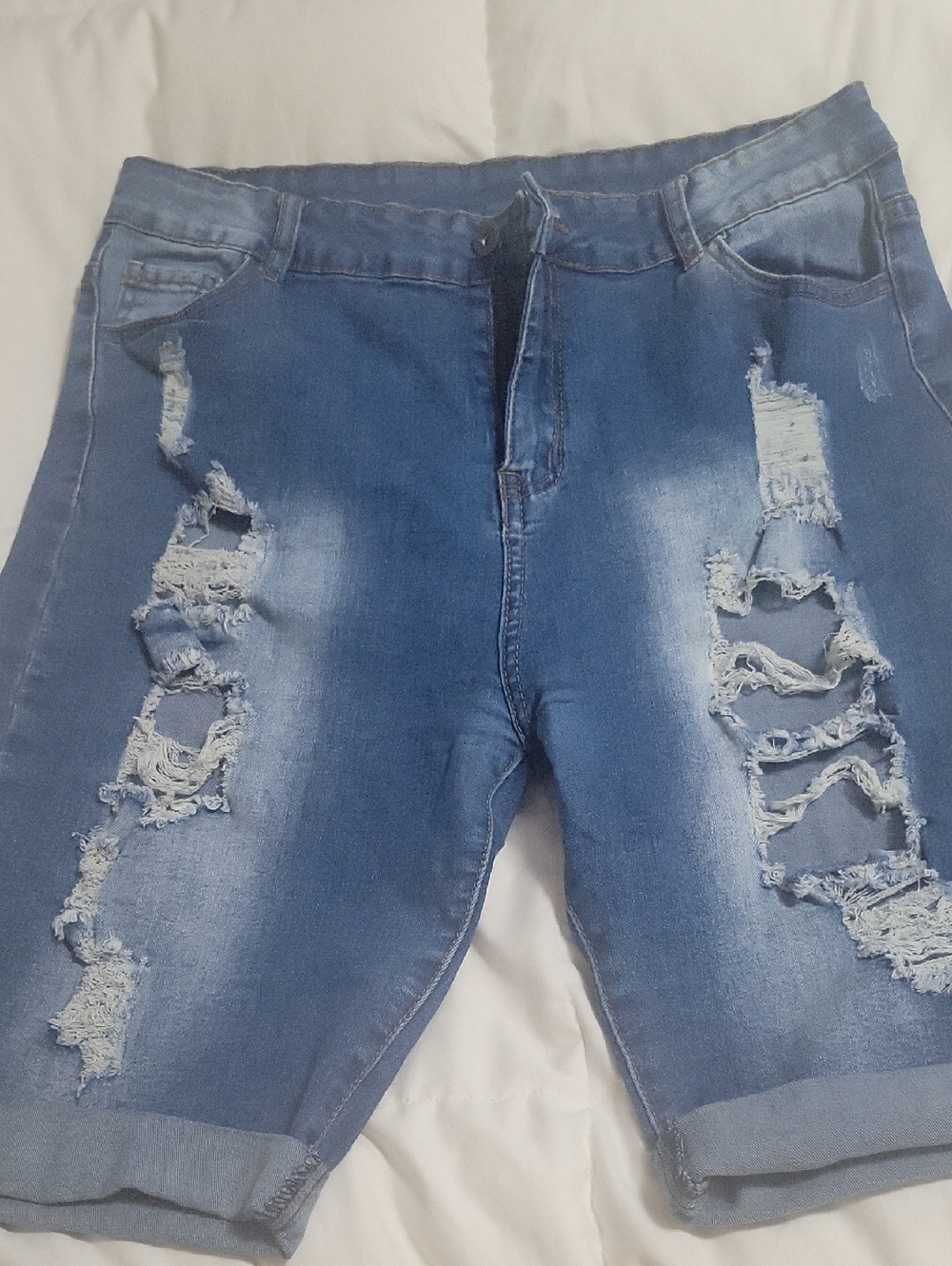 Distressed Blue Denim Shorts